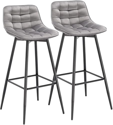 WENYOG Barhocker 2 Teile/Satz Barhocker Hochstuhl Thekenhocker for Bar Bistro Leder/Samt Sitz mit Fußstütze Metallrahmen Haushalt(Light Grey Velvet) von WENYOG