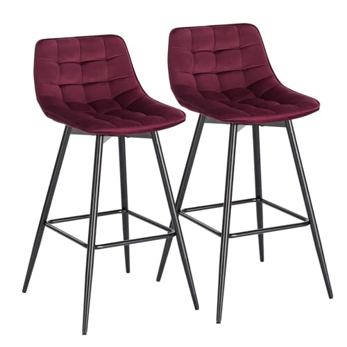 WENYOG Barhocker 2 Teile/Satz Barhocker Hochstuhl Thekenhocker for Bar Bistro Leder/Samt Sitz mit Fußstütze Metallrahmen Haushalt(Wine red Velvet) von WENYOG