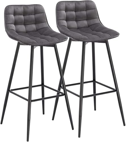WENYOG Barhocker 2 Teile/Satz Barhocker Hochstuhl for Bar Bistro Leder/Samt Sitz mit Fußstütze Metallrahmen Haushalt Bar Stühle(Dark Grey Velvet) von WENYOG