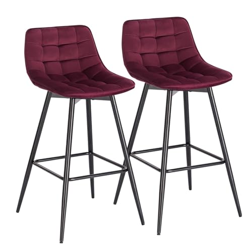 WENYOG Barhocker 2 Teile/Satz Barhocker Hochstuhl for Bar Bistro Leder/Samt Sitz mit Fußstütze Metallrahmen Haushalt Bar Stühle(Wine red Velvet) von WENYOG