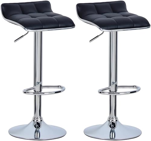 WENYOG Barhocker 2 Teile/Satz Barhocker Thekenhocker Kunstleder Gut Gepolsterte Sitzfläche Esszimmerstuhl Höhenverstellbarer Drehbarstuhl(Black) von WENYOG