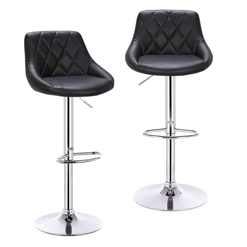 WENYOG Barhocker 2 Teile/Satz Drehbare Barstühle Leder/Samt Rotierenden Barhocker Höhenverstellbare Hebe Hohe Hocker mit Fußstütze for Hause(Black Leather) von WENYOG