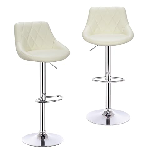 WENYOG Barhocker 2 Teile/Satz Drehbare Barstühle Leder/Samt Rotierenden Barhocker Höhenverstellbare Hebe Hohe Hocker mit Fußstütze for Hause(Cream Leather) von WENYOG