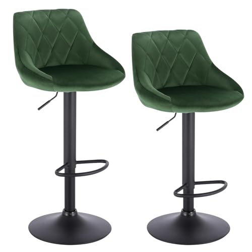 WENYOG Barhocker 2 Teile/Satz Drehbare Barstühle Leder/Samt Rotierenden Barhocker Höhenverstellbare Hebe Hohe Hocker mit Fußstütze for Hause(Dark Green Velvet) von WENYOG