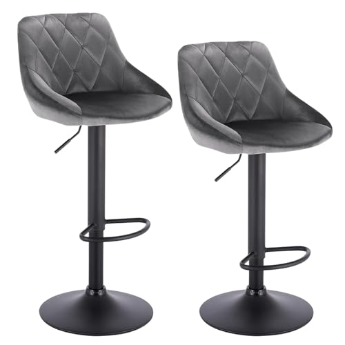 WENYOG Barhocker 2 Teile/Satz Drehbare Barstühle Leder/Samt Rotierenden Barhocker Höhenverstellbare Hebe Hohe Hocker mit Fußstütze for Hause(Dark Grey Velvet) von WENYOG
