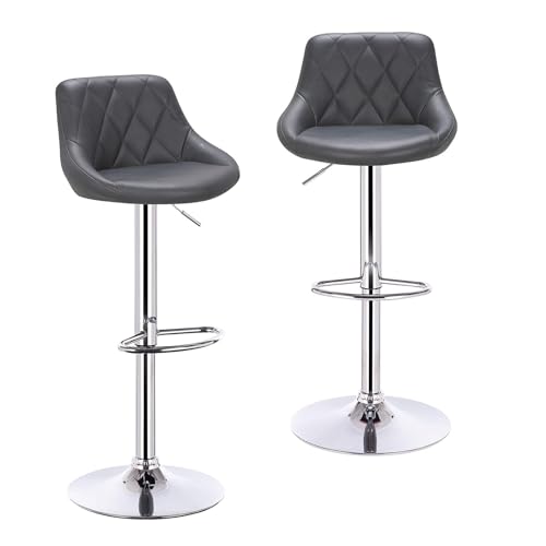 WENYOG Barhocker 2 Teile/Satz Drehbare Barstühle Leder/Samt Rotierenden Barhocker Höhenverstellbare Hebe Hohe Hocker mit Fußstütze for Hause(Grey Leather) von WENYOG