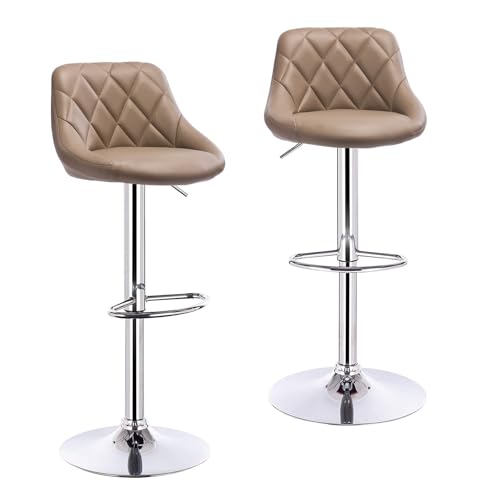 WENYOG Barhocker 2 Teile/Satz Drehbare Barstühle Leder/Samt Rotierenden Barhocker Höhenverstellbare Hebe Hohe Hocker mit Fußstütze for Hause(Khaki Leather) von WENYOG