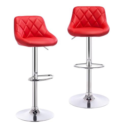WENYOG Barhocker 2 Teile/Satz Drehbare Barstühle Leder/Samt Rotierenden Barhocker Höhenverstellbare Hebe Hohe Hocker mit Fußstütze for Hause(Red Leather) von WENYOG