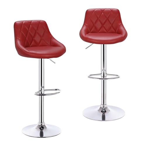 WENYOG Barhocker 2 Teile/Satz Drehbare Barstühle Leder/Samt Rotierenden Barhocker Höhenverstellbare Hebe Hohe Hocker mit Fußstütze for Hause(Red Wine Leather) von WENYOG