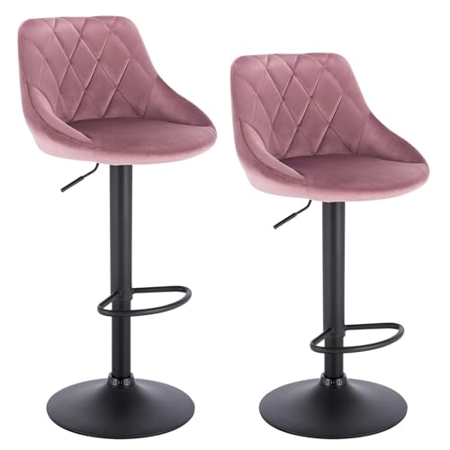 WENYOG Barhocker 2 Teile/Satz Drehbare Barstühle Leder/Samt Rotierenden Barhocker Höhenverstellbare Hebe Hohe Hocker mit Fußstütze for Hause(Rose Velvet) von WENYOG