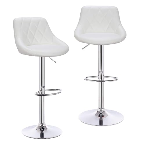 WENYOG Barhocker 2 Teile/Satz Drehbare Barstühle Leder/Samt Rotierenden Barhocker Höhenverstellbare Hebe Hohe Hocker mit Fußstütze for Hause(White Leather) von WENYOG
