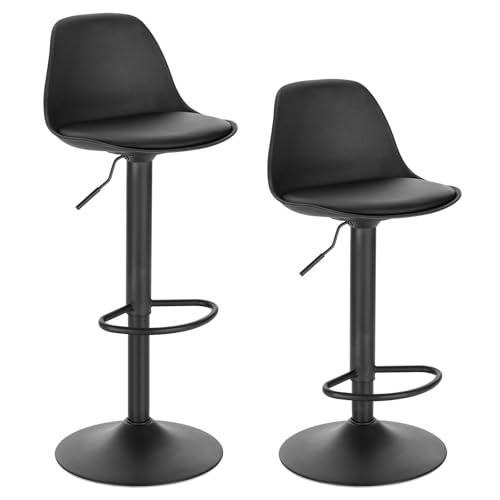 WENYOG Barhocker 2 Teile/Satz Höhenverstellbare Barhocker, gepolsterte, drehbare Barstühle aus Kunstleder/Samt mit Rückenlehne for Bar, Küche, Bistro, Zuhause(Black Leather) von WENYOG