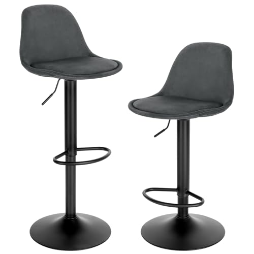 WENYOG Barhocker 2 Teile/Satz Höhenverstellbare Barhocker, gepolsterte, drehbare Barstühle aus Kunstleder/Samt mit Rückenlehne for Bar, Küche, Bistro, Zuhause(Dark Grey Velvet) von WENYOG
