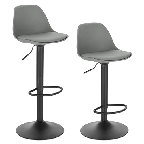 WENYOG Barhocker 2 Teile/Satz Höhenverstellbare Barhocker, gepolsterte, drehbare Barstühle aus Kunstleder/Samt mit Rückenlehne for Bar, Küche, Bistro, Zuhause(Grey Leather) von WENYOG