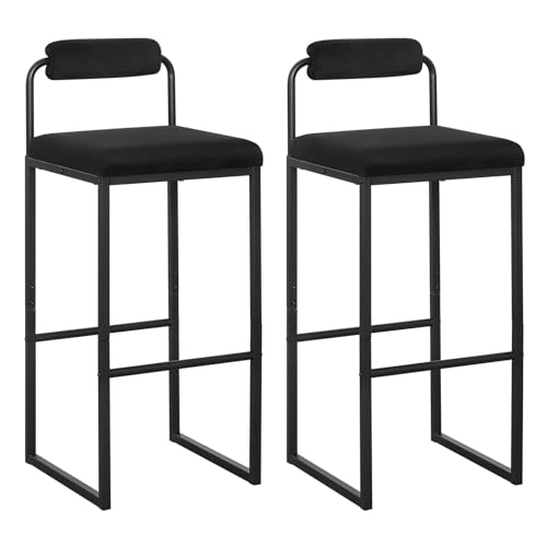 WENYOG Barhocker 2 Teile/Satz Samt Barhocker 75 cm Metall Gepolsterte Hohe Barstühle mit Rückenlehne Fußstütze for Küche Pub Cafe Hotel Club(Black) von WENYOG
