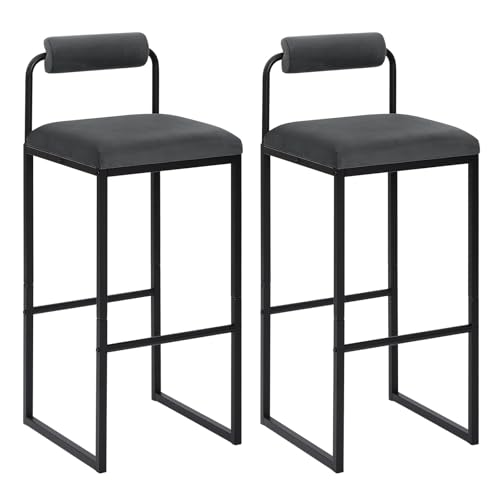 WENYOG Barhocker 2 Teile/Satz Samt Barhocker 75 cm Metall Gepolsterte Hohe Barstühle mit Rückenlehne Fußstütze for Küche Pub Cafe Hotel Club(Dark Gray) von WENYOG