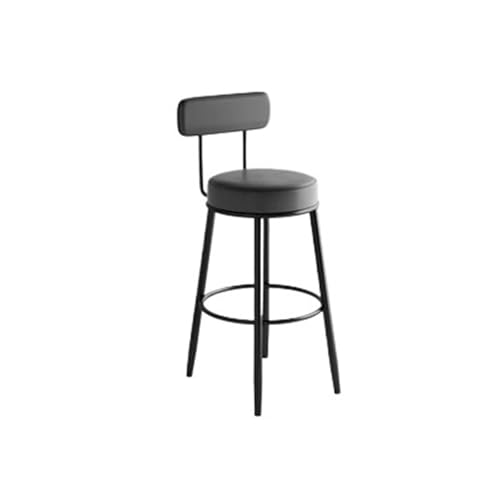 WENYOG Barhocker Schmiedeeiserner Barstuhl, hoher Hocker, Heim-Rückenlehne, Barhocker, Tisch, schwarzer hoher Bar-Hochstuhl(65 high Gray Leather) von WENYOG