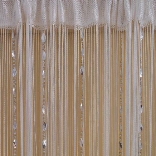 WENYOG Fadenvorhang String Bright Button Perlen Türvorhang Deko Fransen Quaste Tür Raumteiler Vorhang(White) von WENYOG