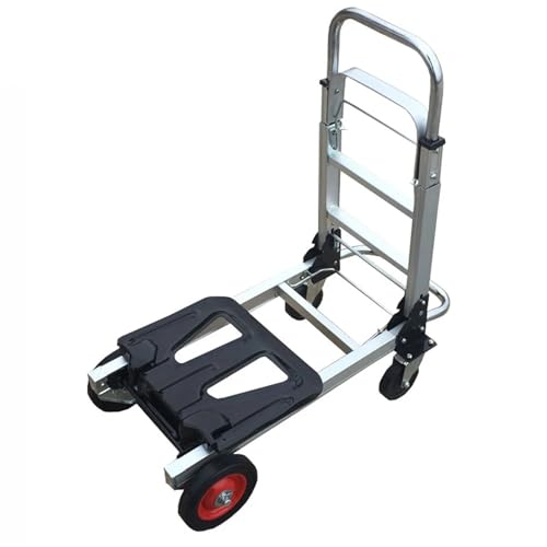 WENYOG Sackkarre klappbar Multifunktionaler Aluminium-Pritschenwagen, Gepäck-Handkarren, 4 Gummiräder, robuster Transportwagen, zusammenklappbarer Trolley von WENYOG