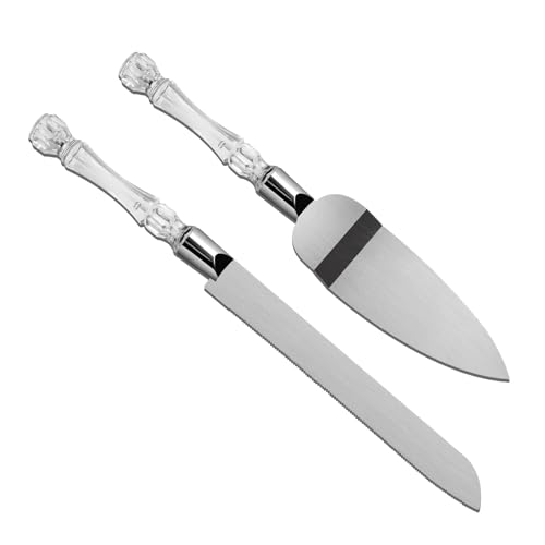 WENYOG Tortenmesser hochzeit Kuchenmesser und Servierset, Kristallgriffe, Edelstahlklinge, Kuchenschneider und Tortenspatel(Silver) von WENYOG