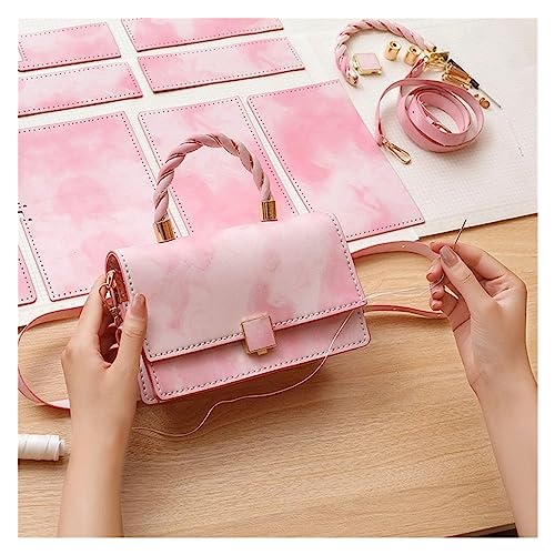 DIY-Set zur Ledertaschenherstellung 5 Teile/Satz Handgemachte Handtasche Pu Leder Griff Schulter Tasche Zubehör for Frauen DIY Rucksack Hand Nähen Mit Nähen Werkzeuge(Pink) von WEOKDFHA