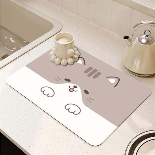 Kaffeemaschine Unterlage Niedliche Abtropfmatte mit Hund, Panda, Katze und Schwein, for Küche, Bar, Kaffee, Geschirr, saugfähige Anti-Rutsch-Matte aus Gummi-Mikrofaser(Z2,LSD40X60X3CM) von WEOKDFHA