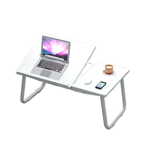 Klappbarer Nachttisch Klappbarer Betttisch, klappbarer Laptop-Schreibtisch fürs Bett, tragbares Computertablett Sofa, Tisch for Schreiben, 4 Winkel verstellbarer Laptop-Tisch mit Getränkehalter(White) von WEOKDFHA