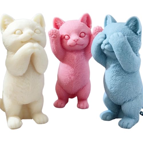 Silikon-Kerzenform Große süße Katze Silikon Kerze Form DIY Ständer Haustier Seife Harz Herstellung Werkzeug Tier Schokolade Kuchen Form Gips Puppe(Small C) von WEOKDFHA