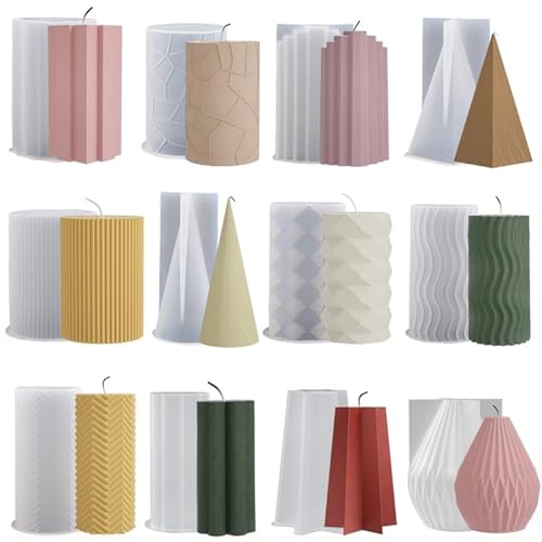 Silikon-Kerzenform Kreative geometrische Fransensäule Silikonkerzenform Welle Origami Zylinder Kegel Harz Gutta Seife Schokoladenform Home Decor Geschenk(K) von WEOKDFHA