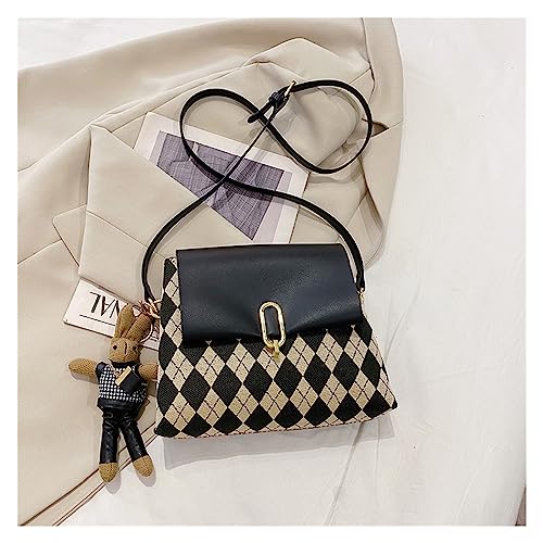 WEOKDFHA DIY-Set zur Ledertaschenherstellung Ankunft 4 Farben PU Material Set for Telefon Münze Tasche Schachbrett Joint Farbe Handtasche Nähen DIY Schulter Tasche Zubehör(Black with Bear) von WEOKDFHA