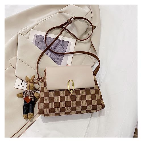WEOKDFHA DIY-Set zur Ledertaschenherstellung Ankunft 4 Farben PU Material Set for Telefon Münze Tasche Schachbrett Joint Farbe Handtasche Nähen DIY Schulter Tasche Zubehör(Khaki Whit Bear) von WEOKDFHA