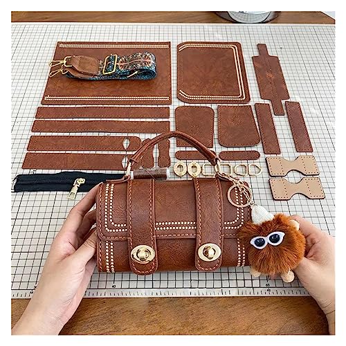 WEOKDFHA DIY-Set zur Ledertaschenherstellung DIY Tasche Nähen Set Handtasche Schultergurt handgemachte PU Leder schwarz braun Tasche Zubehör mit Hardware Schnalle for Frauen Tasche(Brown) von WEOKDFHA