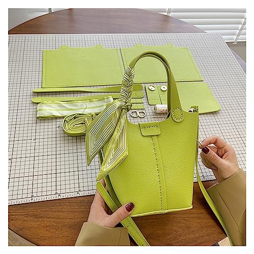 WEOKDFHA DIY-Set zur Ledertaschenherstellung DIY handgemachte Eimertasche Handtasche Mode Cross-Body Leder Handwerk Zubehör halbfertige handgenähte Materialset(Green Materials) von WEOKDFHA