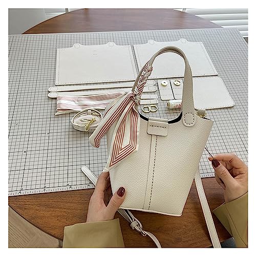 WEOKDFHA DIY-Set zur Ledertaschenherstellung DIY handgemachte Eimertasche Handtasche Mode Cross-Body Leder Handwerk Zubehör halbfertige handgenähte Materialset(Off White Materials) von WEOKDFHA