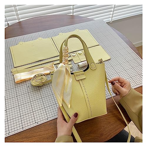 WEOKDFHA DIY-Set zur Ledertaschenherstellung DIY handgemachte Eimertasche Handtasche Mode Cross-Body Leder Handwerk Zubehör halbfertige handgenähte Materialset(Yellow Materials) von WEOKDFHA
