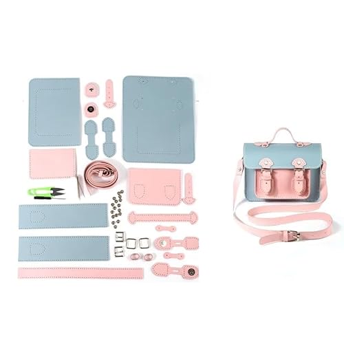 WEOKDFHA DIY-Set zur Ledertaschenherstellung DIY handgemachte Tasche Hand Nähen mit Nähwerkzeugen Umhängetasche Zubehör Pu Leder verstellbar(Blue pink) von WEOKDFHA