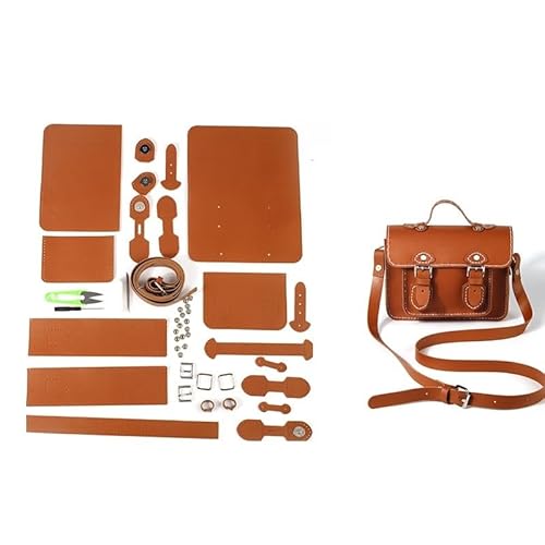 WEOKDFHA DIY-Set zur Ledertaschenherstellung DIY handgemachte Tasche Hand Nähen mit Nähwerkzeugen Umhängetasche Zubehör Pu Leder verstellbar(Brown) von WEOKDFHA