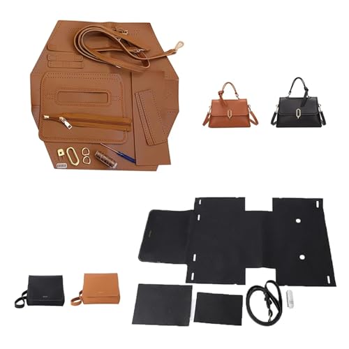WEOKDFHA DIY-Set zur Ledertaschenherstellung Frauen Schulter Handtasche Einfache Herstellung Handgemachte DIY PU Leder Tasche Stricken Set Material Zubehör for Hand Nähen Tasche(Num1 Khaki) von WEOKDFHA