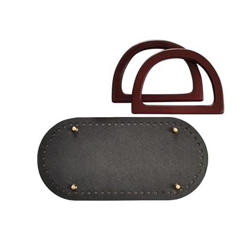 WEOKDFHA DIY-Set zur Ledertaschenherstellung Gehäkelte Taschenunterseite, Lederbasis, Tragegriff-Set, DIY-Stricktasche(Black) von WEOKDFHA