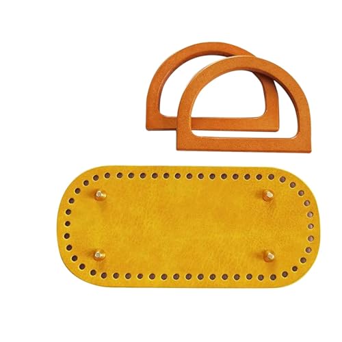 WEOKDFHA DIY-Set zur Ledertaschenherstellung Gehäkelte Taschenunterseite, Lederbasis, Tragegriff-Set, DIY-Stricktasche(Yellow) von WEOKDFHA