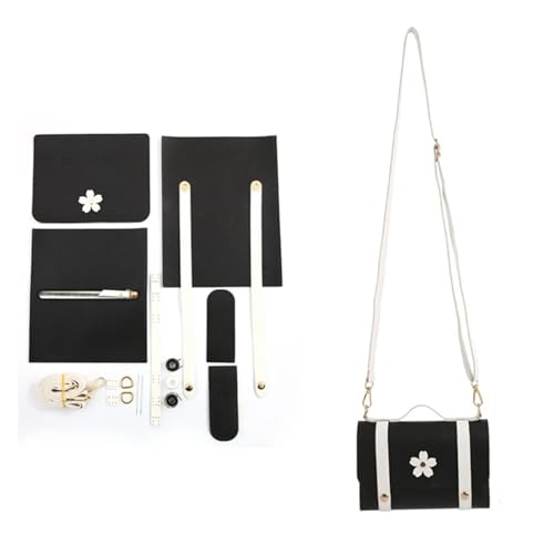 WEOKDFHA DIY-Set zur Ledertaschenherstellung Handgefertigte Lederhandtasche, DIY-Nähset, tragbare Damenhandtaschen, DIY-handgemachte Pu-Tasche, Geschenke for Frauen, Damen und Mädchen(Black) von WEOKDFHA