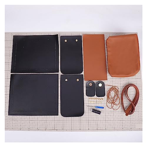 WEOKDFHA DIY-Set zur Ledertaschenherstellung Handgefertigtes, gewebtes Ledertaschen-Set, Farbblock-Einkaufstasche, DIY-Material, selbstgemachtes Handnähen for Damen, Umhängetasche(Black Brown) von WEOKDFHA