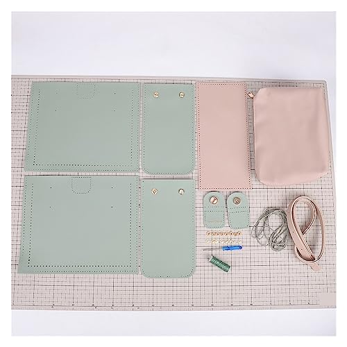 WEOKDFHA DIY-Set zur Ledertaschenherstellung Handgefertigtes, gewebtes Ledertaschen-Set, Farbblock-Einkaufstasche, DIY-Material, selbstgemachtes Handnähen for Damen, Umhängetasche(Green Khaki) von WEOKDFHA