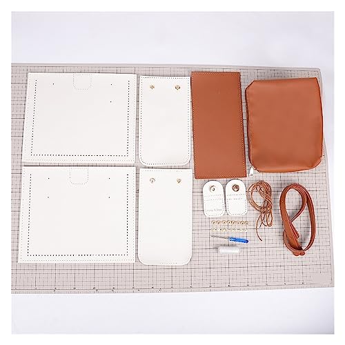 WEOKDFHA DIY-Set zur Ledertaschenherstellung Handgefertigtes, gewebtes Ledertaschen-Set, Farbblock-Einkaufstasche, DIY-Material, selbstgemachtes Handnähen for Damen, Umhängetasche(White Brown) von WEOKDFHA