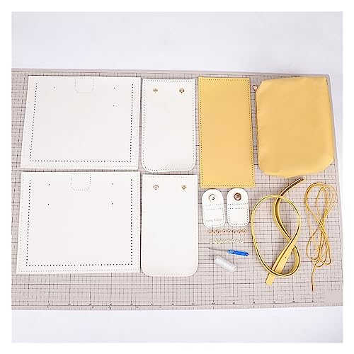 WEOKDFHA DIY-Set zur Ledertaschenherstellung Handgefertigtes, gewebtes Ledertaschen-Set, Farbblock-Einkaufstasche, DIY-Material, selbstgemachtes Handnähen for Damen, Umhängetasche(White Yellow) von WEOKDFHA