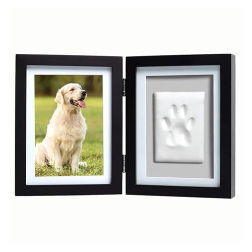 WEOKDFHA Haustier-Fotorahmen Bilderrahmen mit Pfotenabdruck for Haustiere Tonabdruck-Set – Set zur Herstellung von Pfotenabdrücken und Fotodisplay for Katzen Hunde(Black) von WEOKDFHA