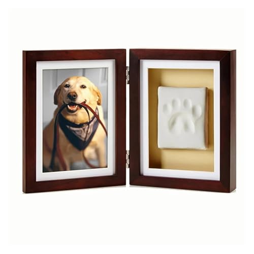 WEOKDFHA Haustier-Fotorahmen Bilderrahmen mit Pfotenabdruck for Haustiere Tonabdruck-Set – Set zur Herstellung von Pfotenabdrücken und Fotodisplay for Katzen Hunde(Brown) von WEOKDFHA