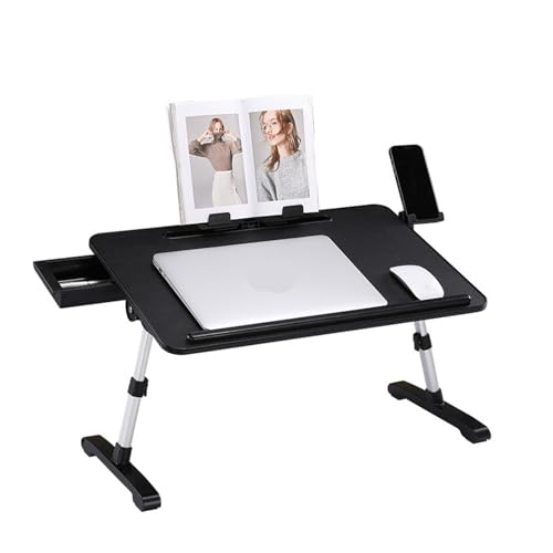 WEOKDFHA Klappbarer Nachttisch Klappbarer Betttisch, Notebook-Computertisch, Schreibtisch, Lazy Reading Rack, PU-Desktop, tragbarer klappbarer Computertisch, Hubtisch, hoch/Winkel verstellbar(Black) von WEOKDFHA