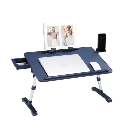 WEOKDFHA Klappbarer Nachttisch Klappbarer Betttisch, Notebook-Computertisch, Schreibtisch, Lazy Reading Rack, PU-Desktop, tragbarer klappbarer Computertisch, Hubtisch, hoch/Winkel verstellbar(Blue) von WEOKDFHA