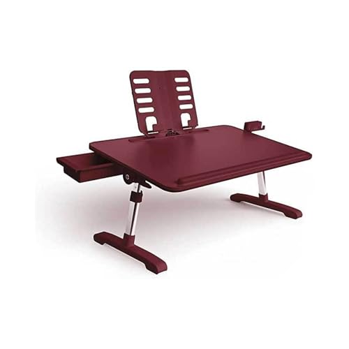 WEOKDFHA Klappbarer Nachttisch Klappbarer Betttisch, Notebook-Computertisch, Schreibtisch, Lazy Reading Rack, PU-Desktop, tragbarer klappbarer Computertisch, Hubtisch, hoch/Winkel verstellbar(Red) von WEOKDFHA